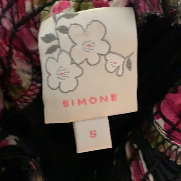 Off the Shoulder Simone Dress | Black with Bright Floral Print | Size Small - Picture 3 of 3